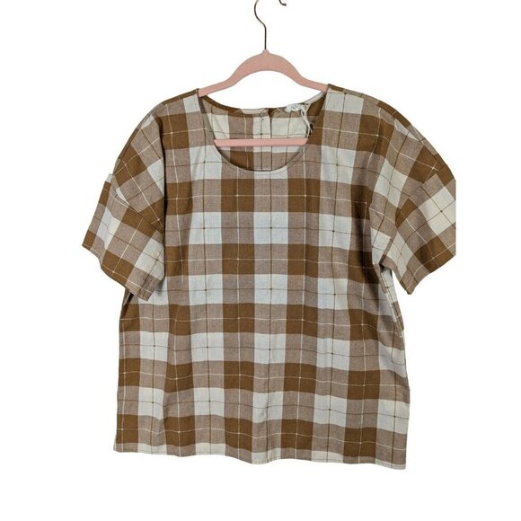 Roolee Tops - Roolee Top Women size XXL Plaid Swiss Dot Check Blouse Back Button Cottagecore